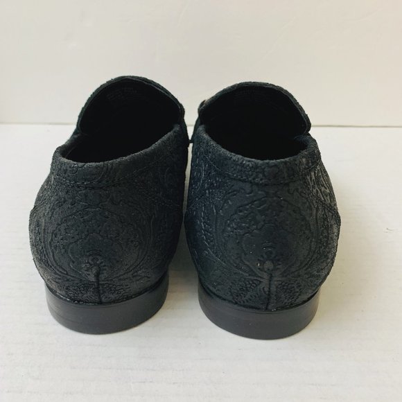 $150 Tallia Men Patrizio Bit Loafers Leather Black Embossed Embroidery Size 8.5M